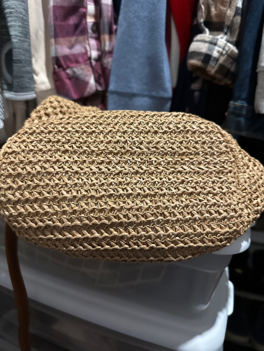 Woven Crochet Drawstring Shoulder Bag in Tan - Picture 6 of 6